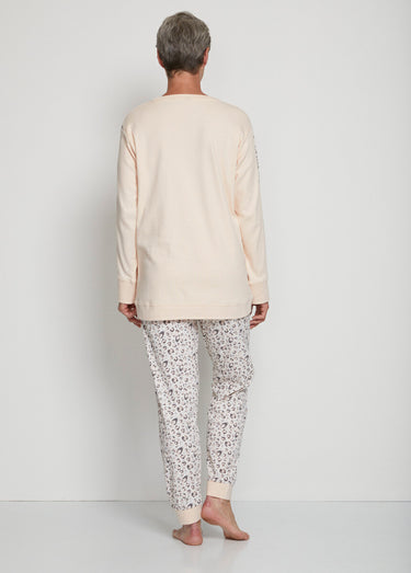 Pyjama manches longues coton interlock Rose imprimé