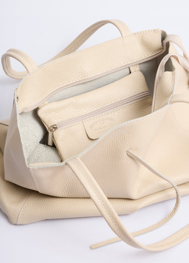 Sac shopping en cuir véritable Beige