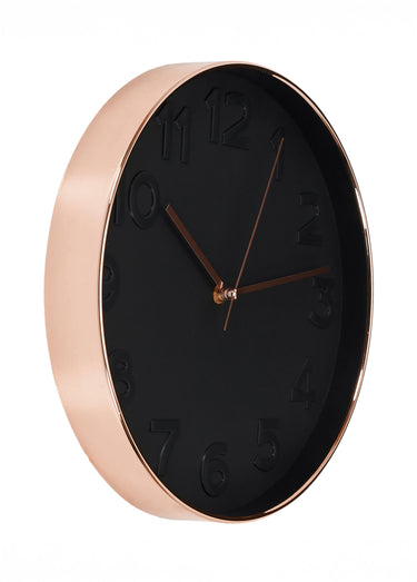 Horloge murale ronde, contour cuivre Cuivre / Noir