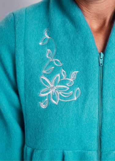 Robe de chambre zippée et brodée Vert