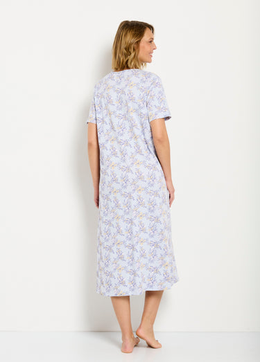 Chemise de nuit longue coton manches courtes Bleu