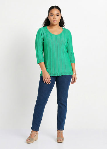 Pull court ajouré col rond Vert