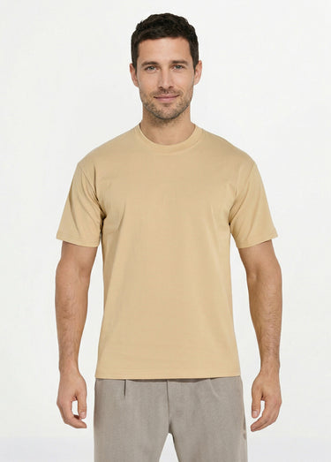 T-shirt pur coton avec col rond, Essentiel Beige