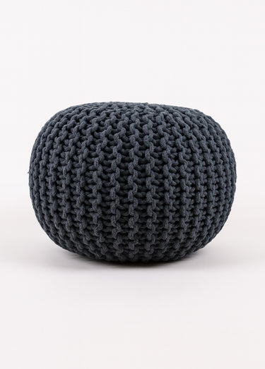 Pouf rond tricoté grosse maille, foncé Gris
