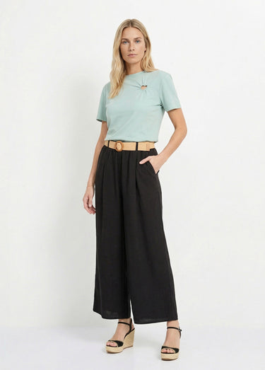 Pantalon fluide + ceinture tressée Noir