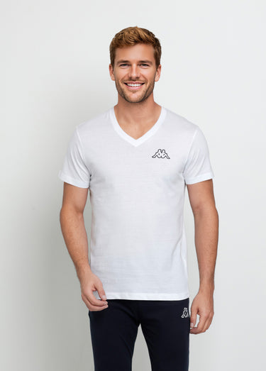 T-shirt col V manches courtes assortis Blanc