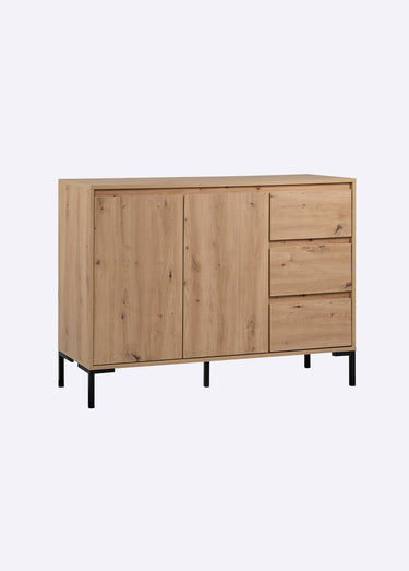 PLOCK Buffet décor chêne 3 tiroirs + 2 portes Bois Clair