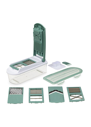 Mandoline acier multi découpes 8 grilles Transparent vert