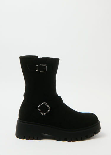 Boots boucles semelle crantée épaisse Noir