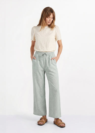 Pantalon large chiné élastiqué avec lin Vert