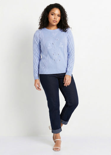 Pull court ajouré torsades Bleu