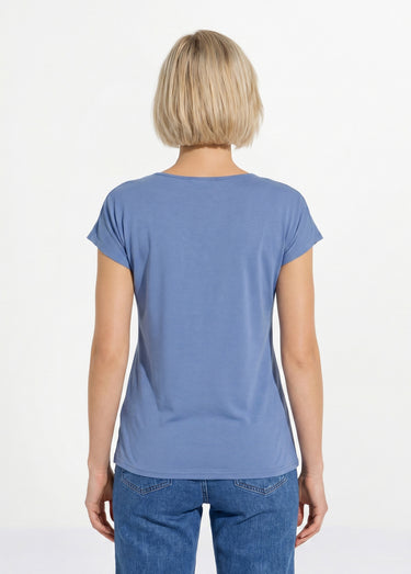 T-shirt court extensible dentelle Bleu Orage