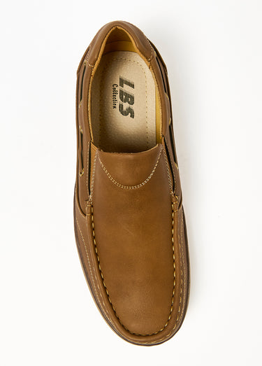 Chaussures bateau cuir élastiques côtés Camel