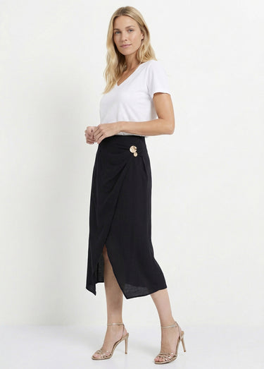 Jupe portefeuille détail métal bijou Noir