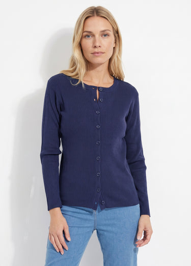 Cardigan boutonné maille côtelée unie Marine
