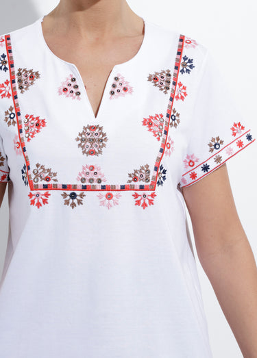 T-shirt manches courtes plastron brodé Blanc