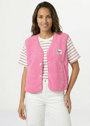 Gilet sherpa sans manches, patch Awesome Rose