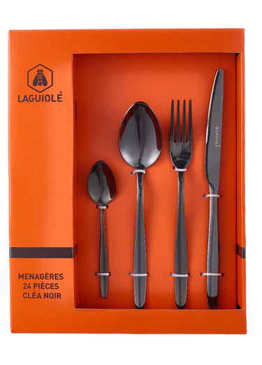 Ménagère 24 pièces inox foncé, Cléa Noir