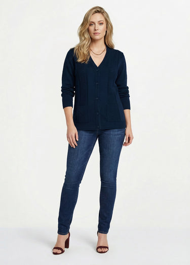 Gilet boutonné manches longues Marine