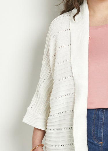 Gilet long ajouré coupe confort Ecru
