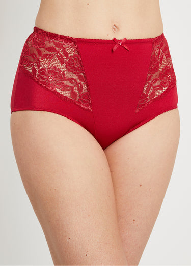Culotte gainante maille microfibre et dentelle Carmin