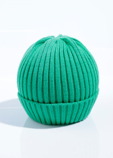 Bonnet en maille cotelée à revers Vert