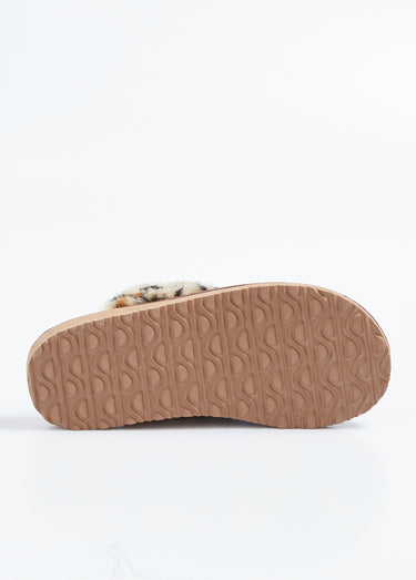 Chaussons mules confort léopard fourrés Marron