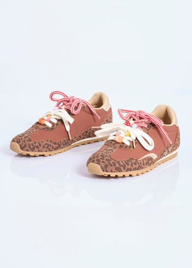 Sneakers léopard / doré lacets fantaisie Leopard