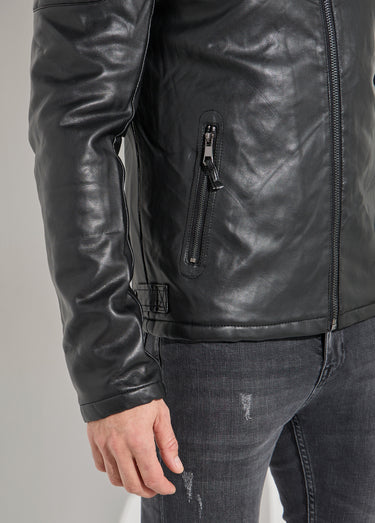 Veste motard simili cuir, col montant Noir
