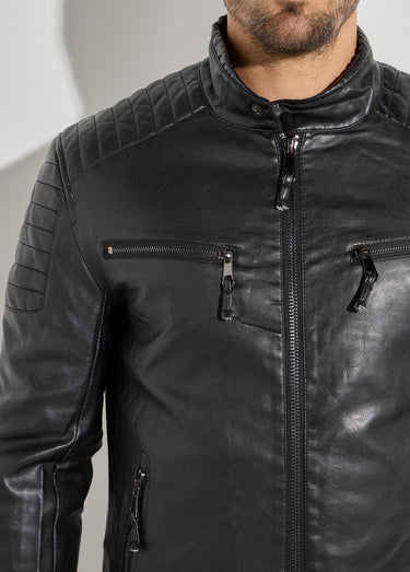 Veste motard simili cuir, col montant Noir