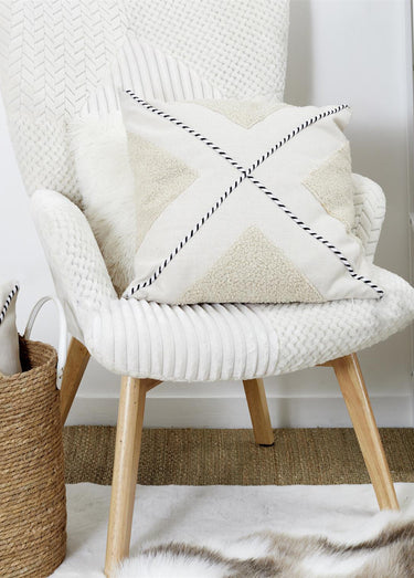Coussin déco carré en maille bouclette Blanc