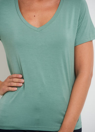 T-shirt fluide col V manches courtes Vert Clair