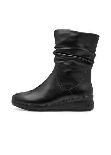 Boots plissées en cuir, compensées Noir