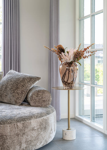 Table d'appoint haute, laiton et marbre Blanc / Laiton