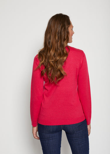 Pull doux strass col montant Rose Indien