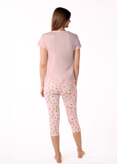 Pyjama fleuri manches courtes et corsaire Rose Clair/Imprime