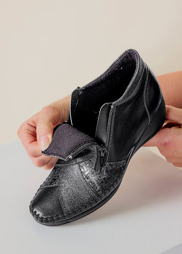 Boots largeur confort zippés cuir Noir