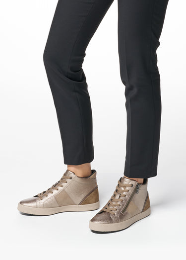 Baskets montantes multimatières lacets + zip Taupe