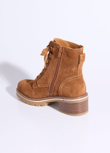 Bottines en cuir crantées, talon large Camel