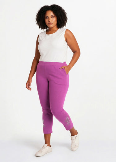 Legging court uni ceinture élastiquée Fuchsia