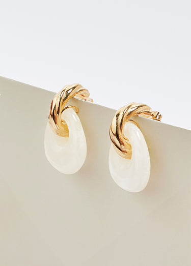 Boucles d'oreilles torsadées inox avec pendant Dore/Blanc