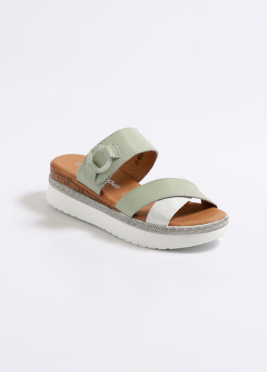 Mules semelle compensée et effet python Vert