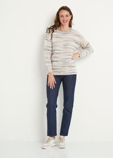Pull chaud mouliné col rond avec laine Mandarine/Vert