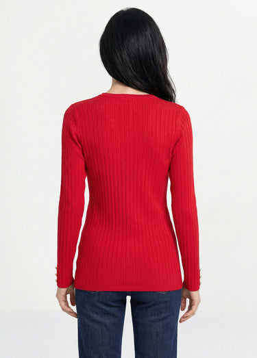Pull doux côtelé court col rond côtes plates Rouge