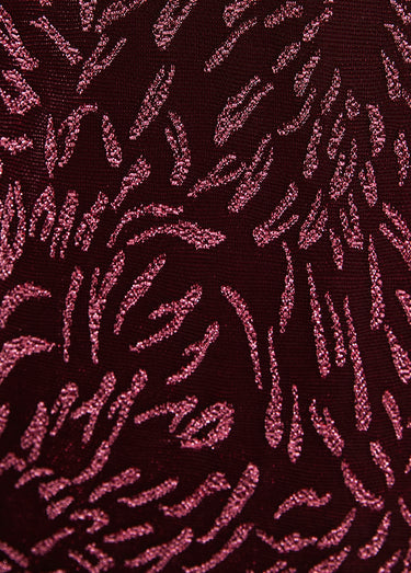 T-shirt top long maille résille imprimée col rond Rose