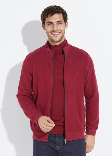 Gilet zippé doux en maille, col montant Bordeaux