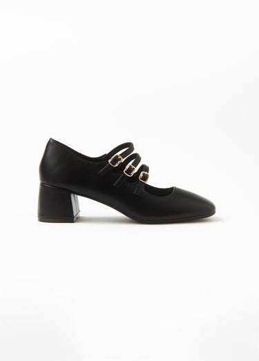 Escarpins à talon, 3 brides style babies Noir