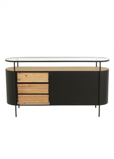 Buffet ovale chic métal, bois et verre Naturel