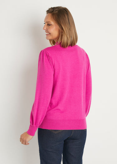 Pull fin col cravate mélange laine Fuchsia