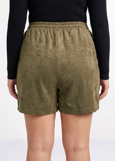Jupe short en suédine, taille élastiquée Kaki